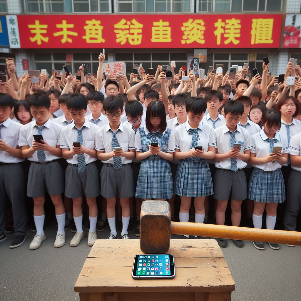 В китайской школе публично покарали смартфоны кувалдой